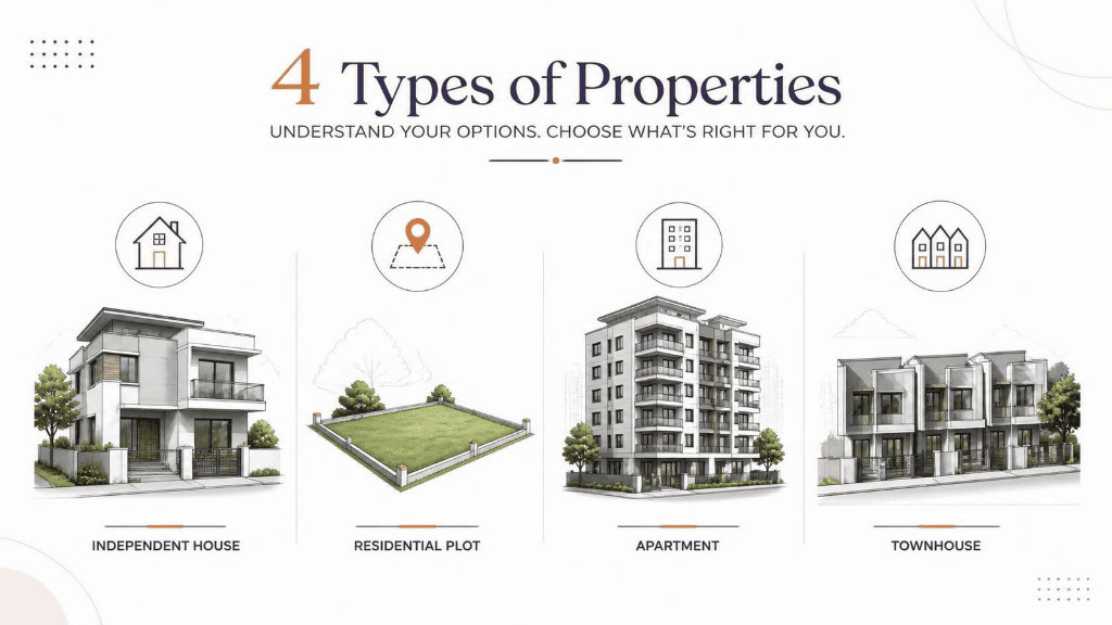 Comparison of independent house, plot, apartment and townhouse